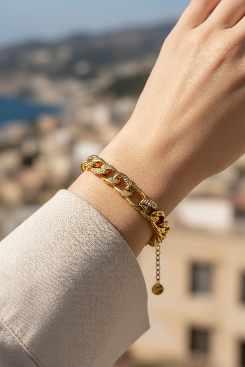 Aurelia chain bracelet με στρας από ατσάλι – So Cute by Dimi