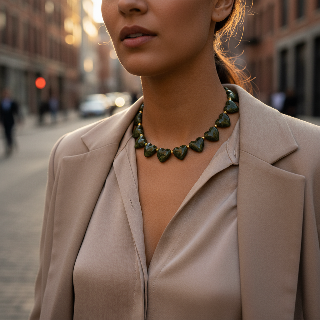 Marbella Heart Necklace – ατσάλινο κολιέ με καρδιές ρητίνης σε φθινοπωρινές αποχρώσεις, διαθέσιμο για χονδρική στο So Cute by Dimi