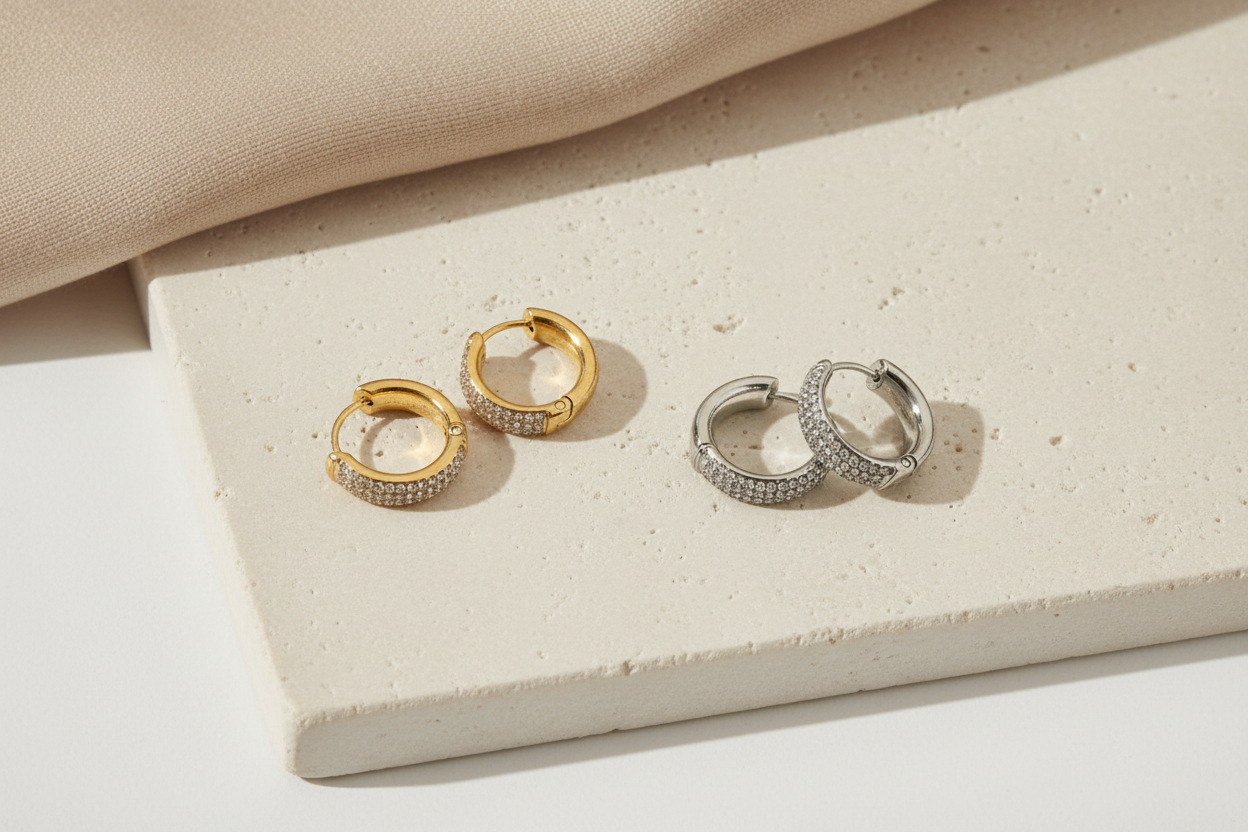 Sparkle Mini Hoop Earrings ατσάλινα σκουλαρίκια κρίκοι 1,2 εκ με ζιργκόν – So Cute by Dimi χονδρική