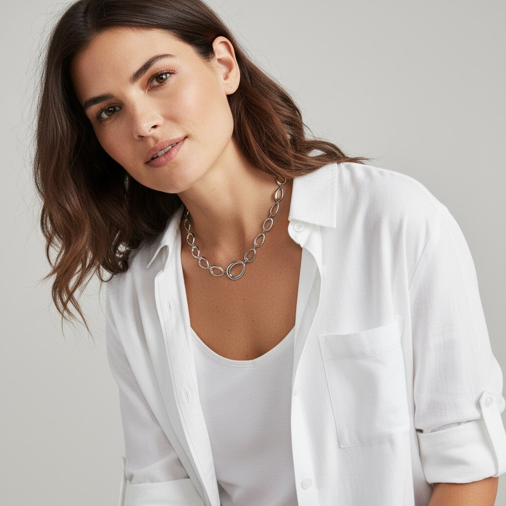 Ατσάλινο κολιέ Oval Link σε  ασημί φινίρισμα So Cute by Dimi