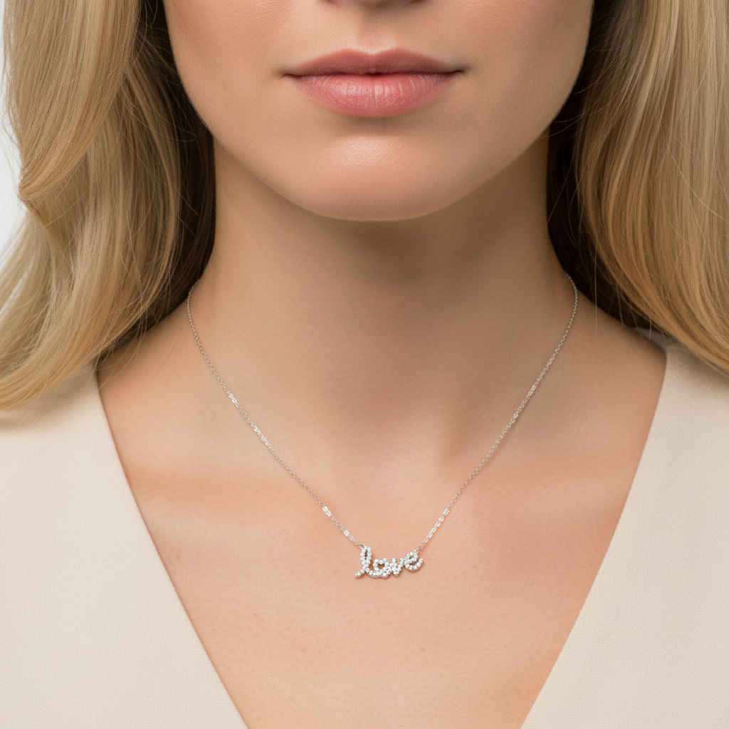 Love script necklace από ανοξείδωτο ατσάλι με κρυσταλλάκια So Cute by Dimi