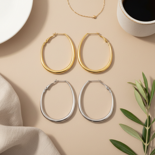Sleek Oval Hoops 6 cm λεπτά elongated oval σκουλαρίκια κρίκοι από ανοξείδωτο ατσάλι