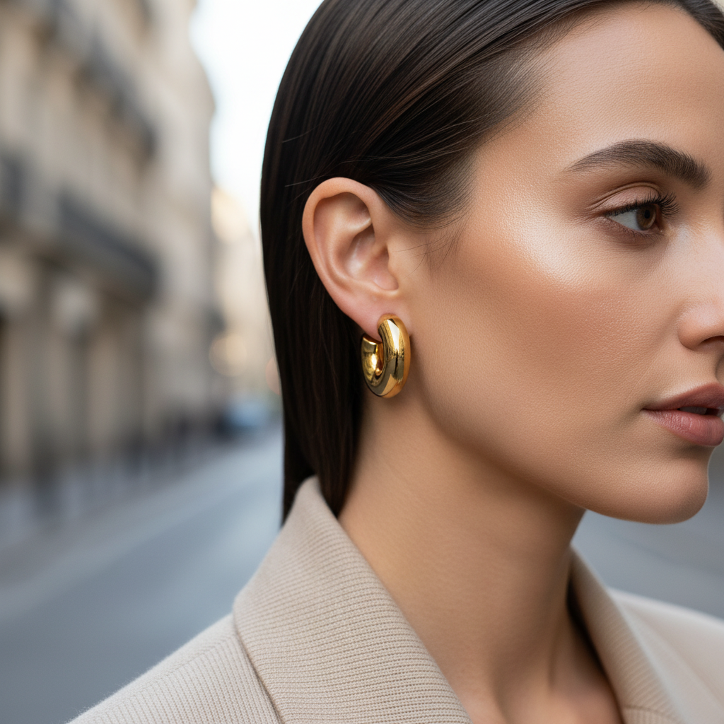 Bold Curve Hoops chunky σκουλαρίκια κρίκοι από ανοξείδωτο ατσάλι σε χρυσό και ασημί φινίρισμα