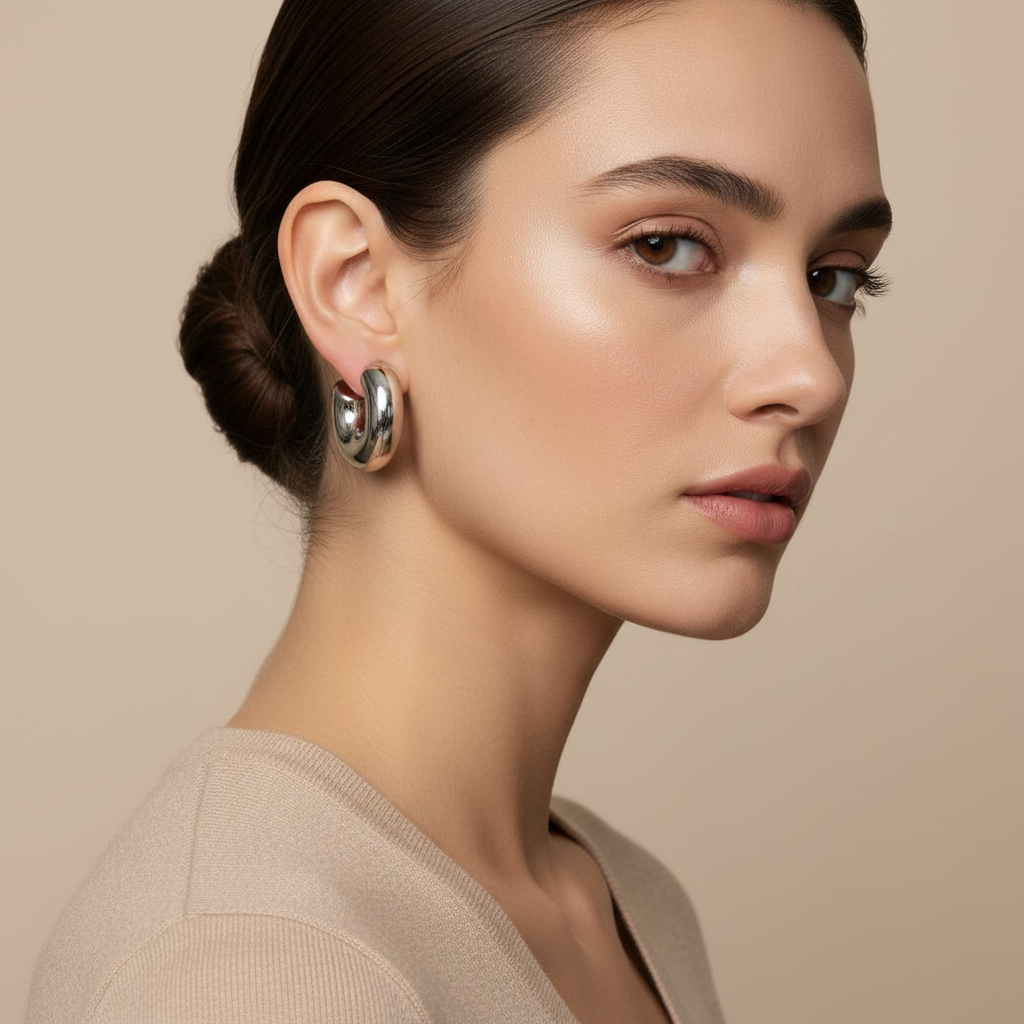 Bold Curve Hoops chunky σκουλαρίκια κρίκοι από ανοξείδωτο ατσάλι σε ασημί φινίρισμα