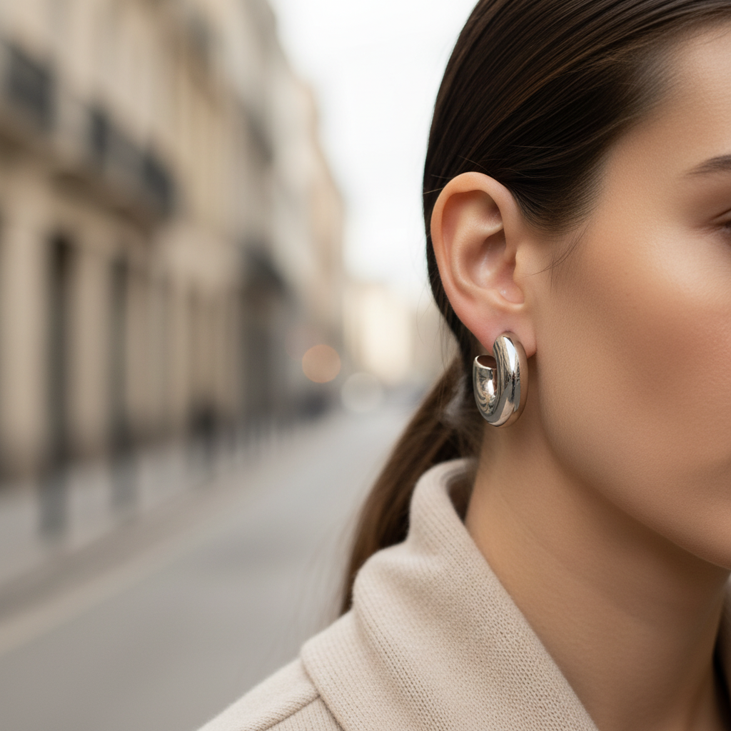 Bold Curve Hoops chunky σκουλαρίκια κρίκοι από ανοξείδωτο ατσάλι σε ασημί φινίρισμα