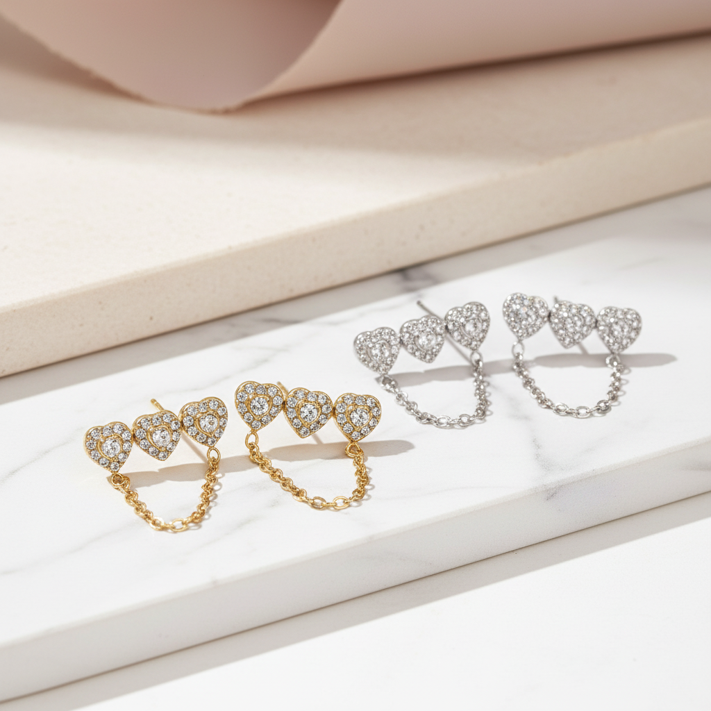 Heart chain stud earrings χονδρική από ανοξείδωτο ατσάλι So Cute by Dimi