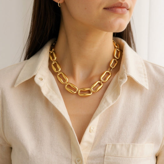 Χονδρικό statement κολιέ Bold Links από ατσάλι με μεγάλους κρίκους σε χρυσό και ασημί
