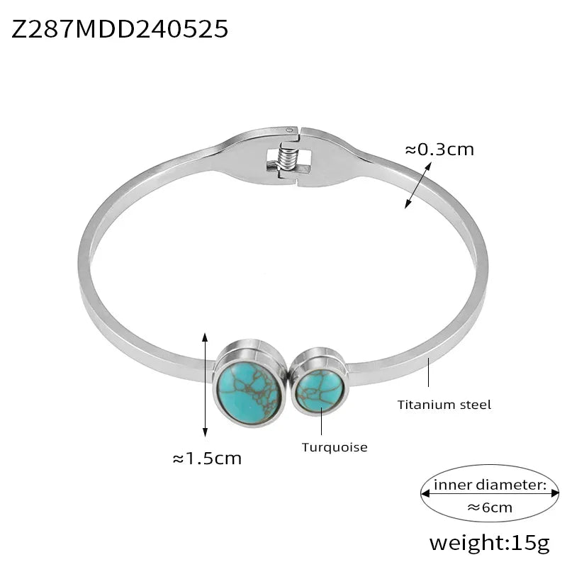 Bohemian  Round 304 Stainless Steel Natural Stone Bangle