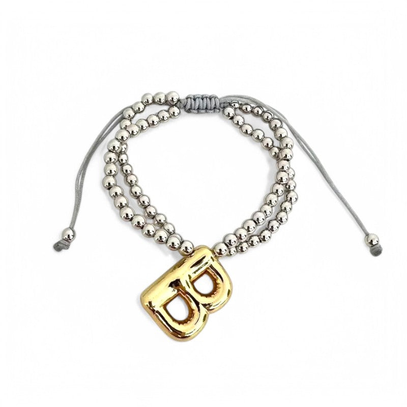 Brass 18K Gold Plated Beaded Letter Drawstring Bracelets