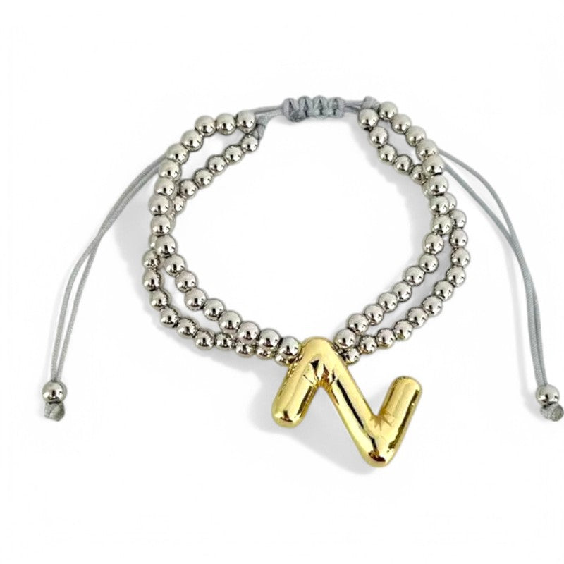 Brass 18K Gold Plated Beaded Letter Drawstring Bracelets