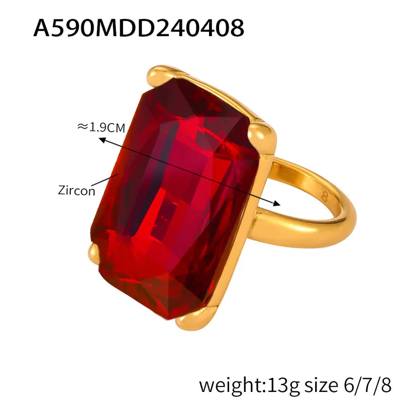 Round Rectangle 304 Stainless Steel 18K Gold Plated Rhinestones Zircon Open Rings