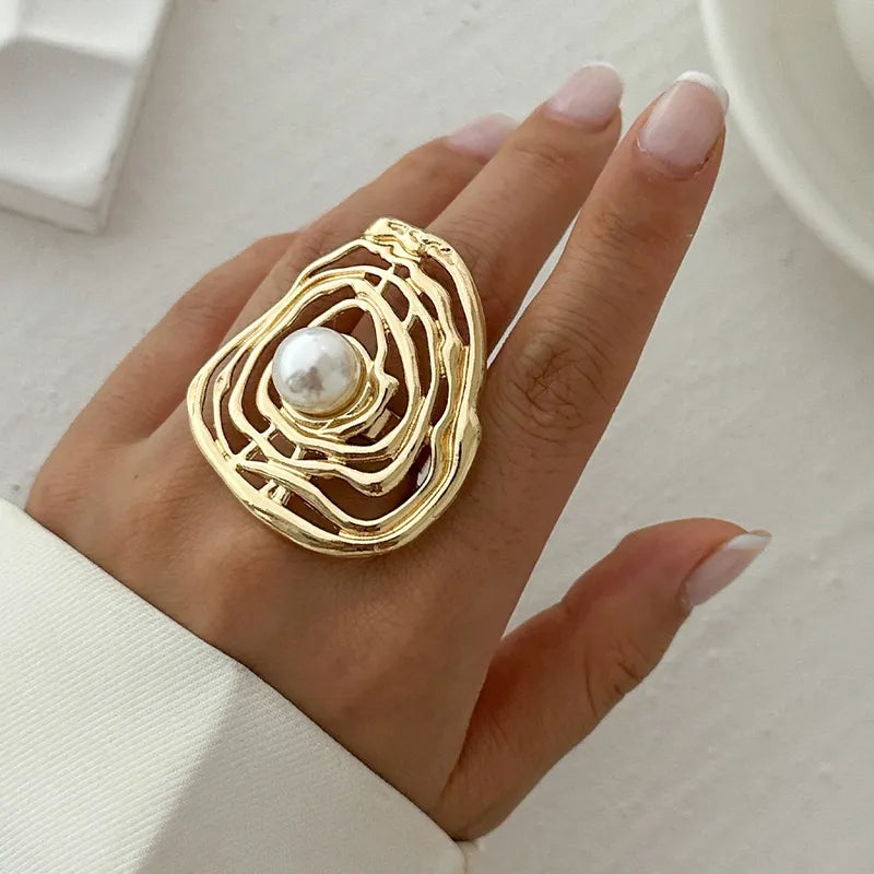 Oversized Women's Open Rings with Pearl