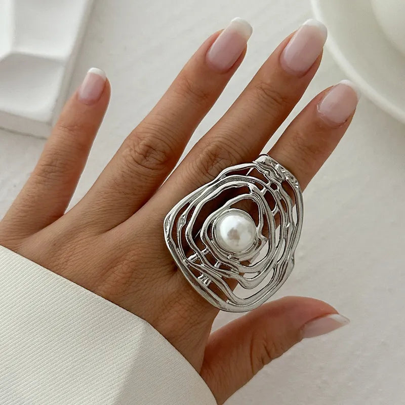 Oversized Women's Open Rings with Pearl