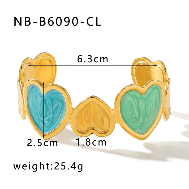 Heart Shape 304 Stainless Steel 18K Gold Plated Cuff Bracelets