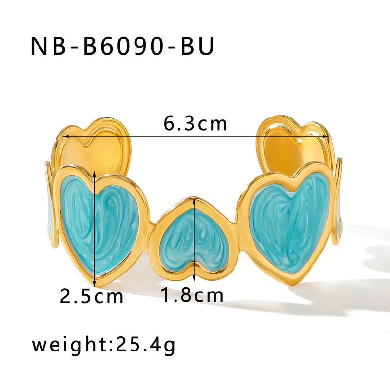 Heart Shape 304 Stainless Steel 18K Gold Plated Cuff Bracelets