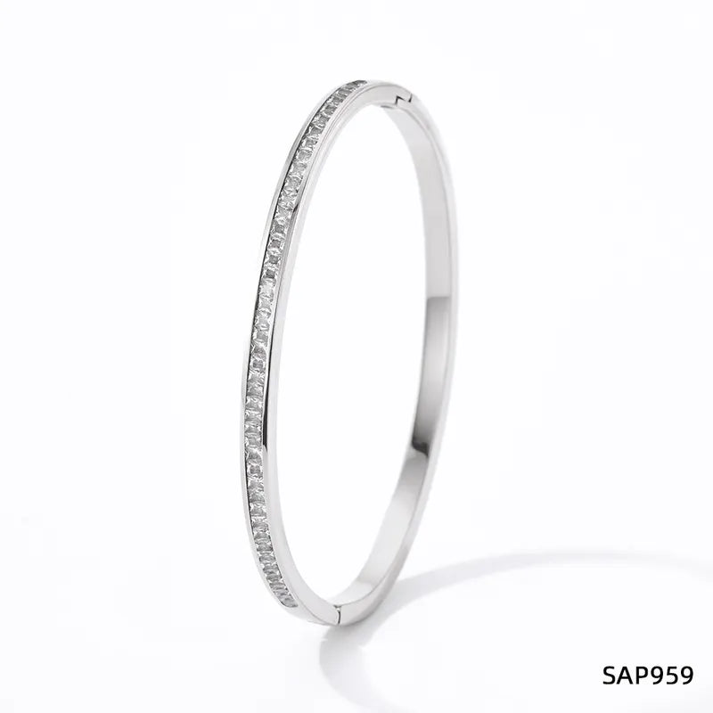 Stainless Steel Plating Inlay Artificial Gemstones Bangle