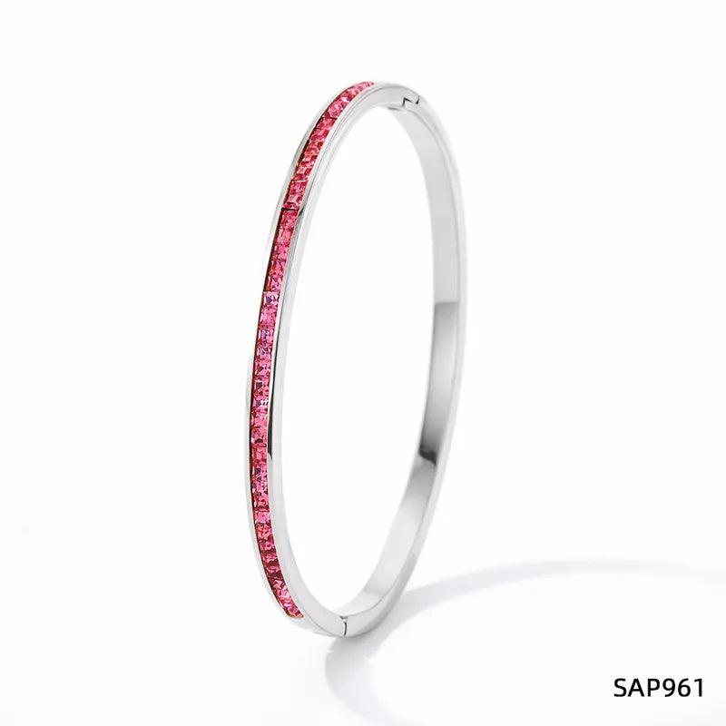 Stainless Steel Plating Inlay Artificial Gemstones Bangle