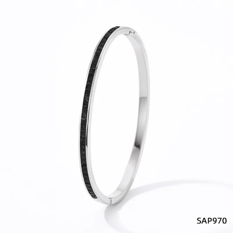 Stainless Steel Plating Inlay Artificial Gemstones Bangle