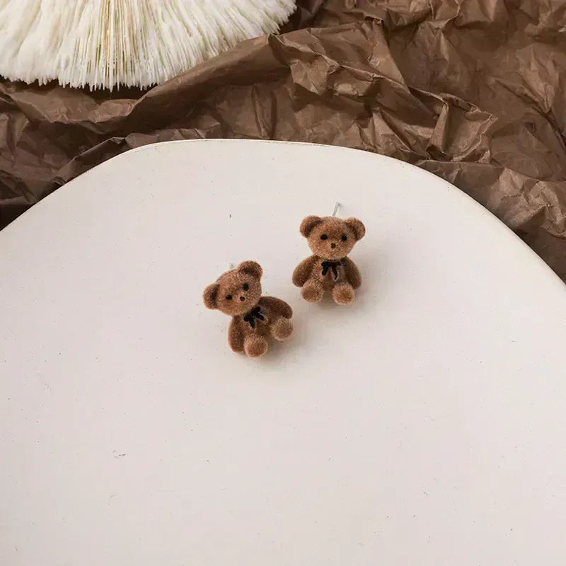 Cute Flocking Bow Bear Earrings