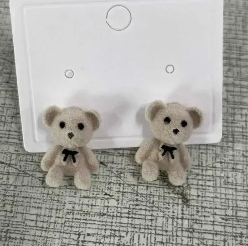 Cute Flocking Bow Bear Earrings