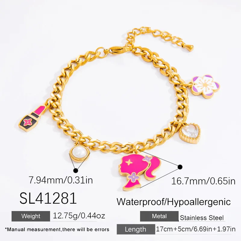 Cute Fruit Flower Strawberry 304 Stainless Steel Multi Charms Bracelet