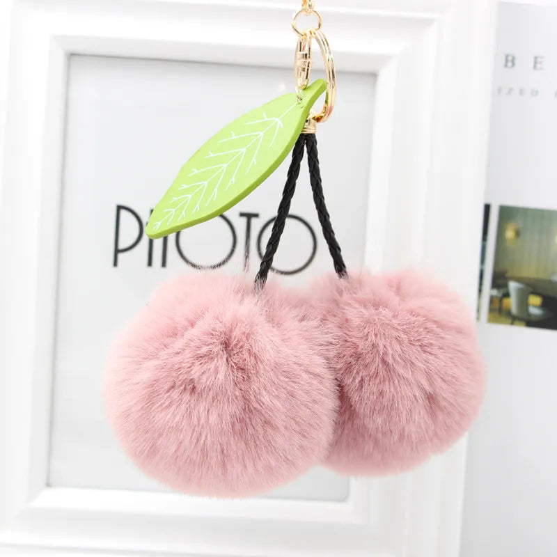 Cute Sweet Cherry Plush Women's Bag Pendant Keychain