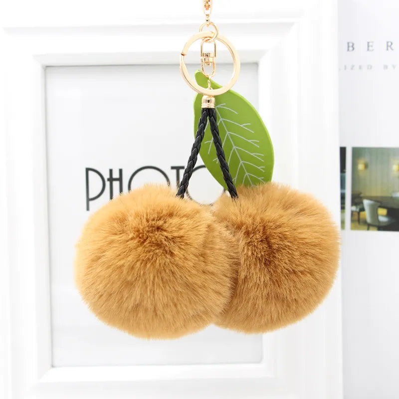 Cute Sweet Cherry Plush Women's Bag Pendant Keychain