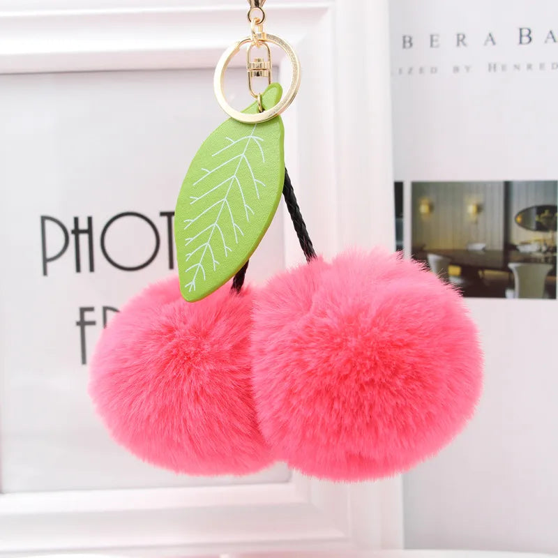 Cute Sweet Cherry Plush Women's Bag Pendant Keychain