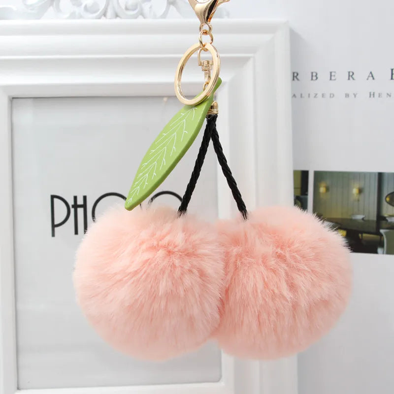 Cute Sweet Cherry Plush Women's Bag Pendant Keychain