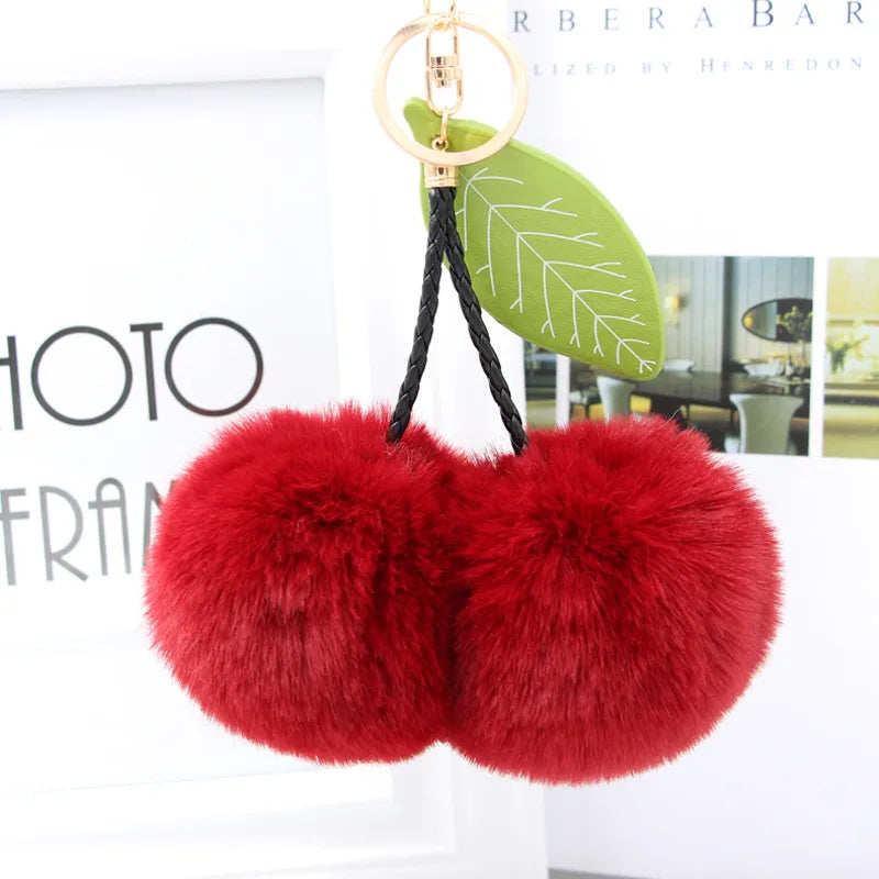 Cute Sweet Cherry Plush Women's Bag Pendant Keychain