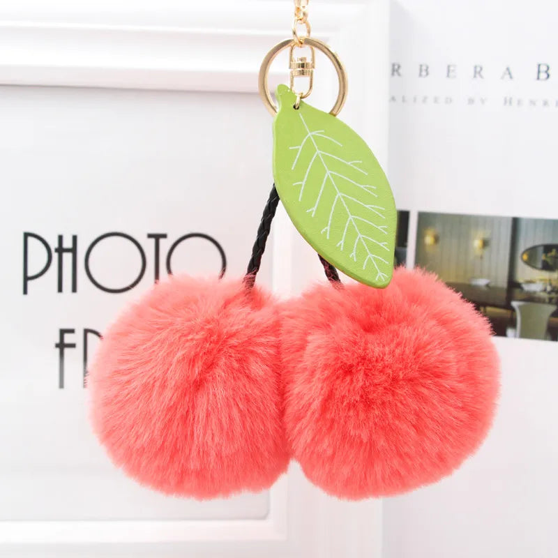 Cute Sweet Cherry Plush Women's Bag Pendant Keychain