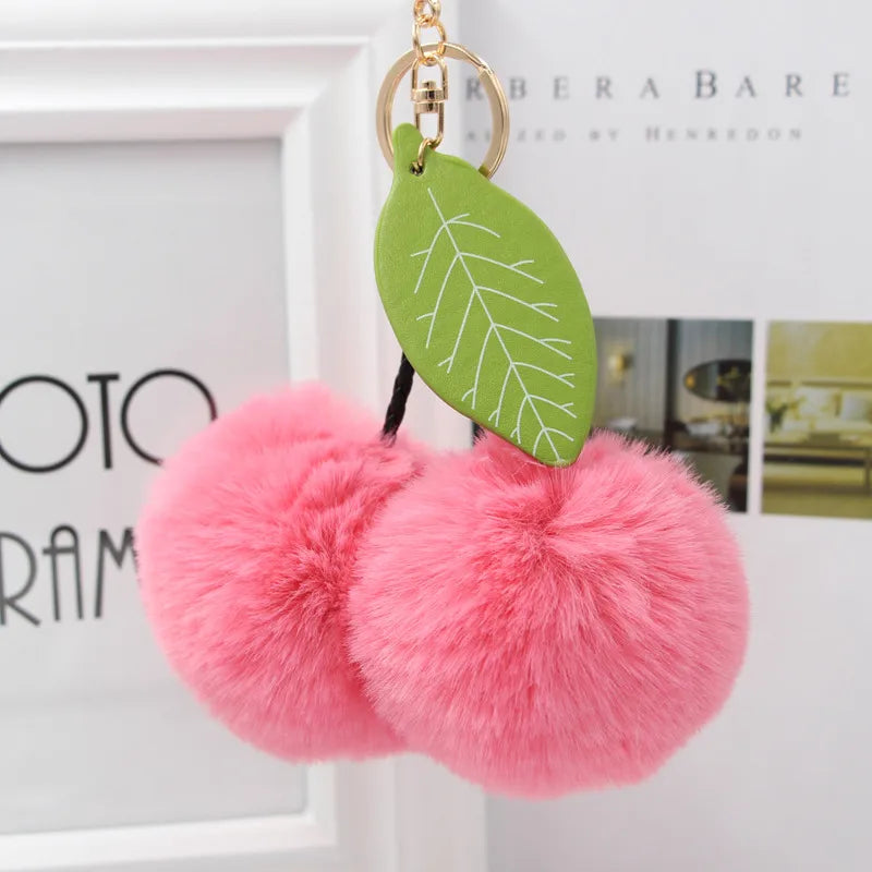 Cute Sweet Cherry Plush Women's Bag Pendant Keychain