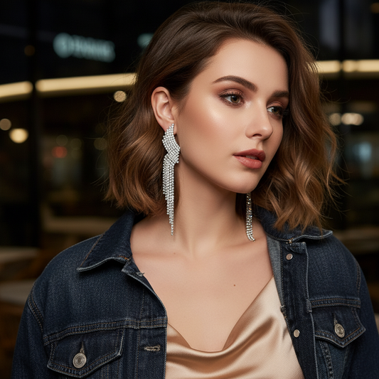 Μακριά σκουλαρίκια με κρυστάλλους σε ασημί, μαύρο ή μπλε – Holiday Night Collection – So Cute by Dimi