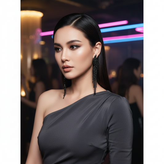 Μακριά σκουλαρίκια με κρυστάλλους σε ασημί, μαύρο ή μπλε – Holiday Night Collection – So Cute by Dimi