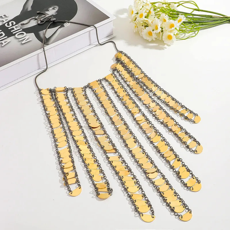 Mirage Chain Bib Necklace – Statement Κολιέ με Χρυσές Ημικυκλικές Πλάκες | So Cute by Dimi