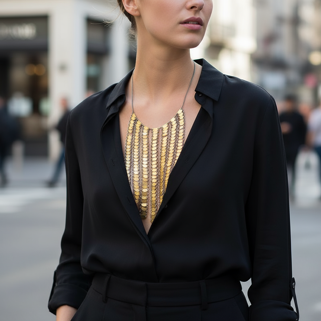 Mirage Chain Bib Necklace – Statement Κολιέ με Χρυσές Ημικυκλικές Πλάκες | So Cute by Dimi