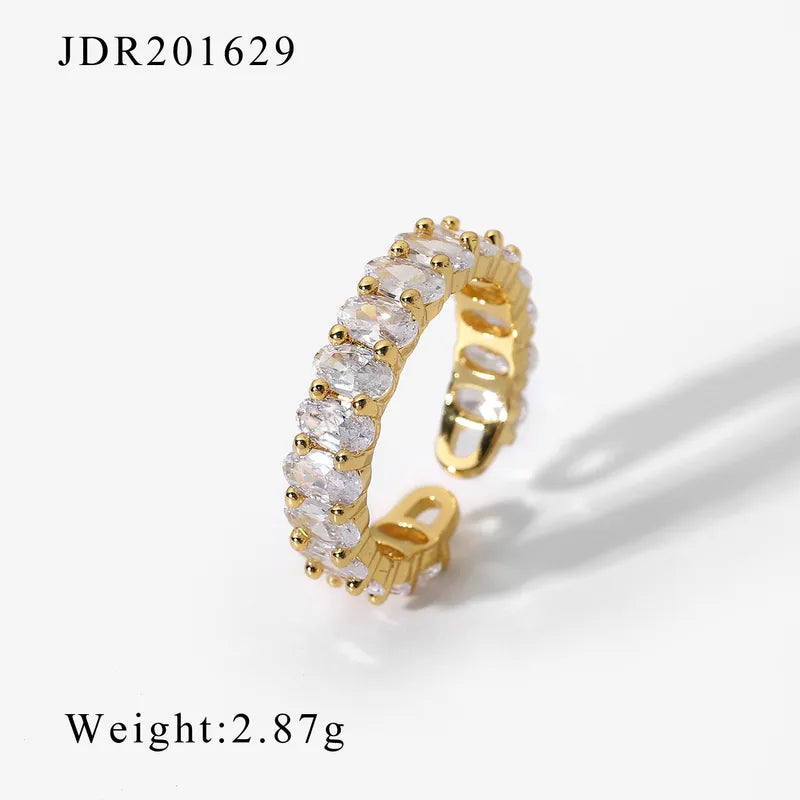 Fashion 18K Inlaid Zirconium Geometric Opening Adjustable Copper Ring