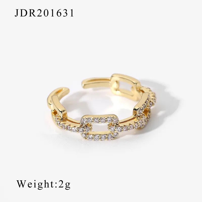 Fashion 18K Inlaid Zirconium Geometric Opening Adjustable Copper Ring