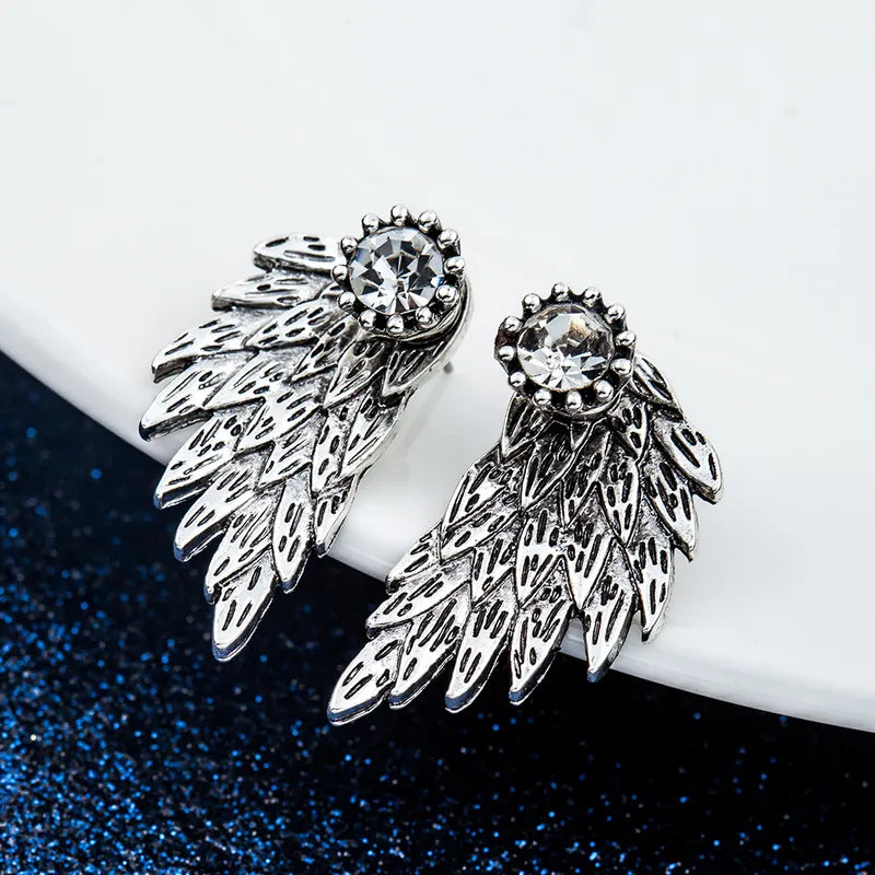 Angel Wing shaped stud earrings with crystal