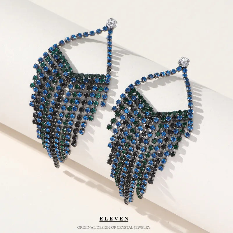 Fashion Geometric Tassel Copper Tassel Rhinestones Drop Earrings, pack of 2 pairs