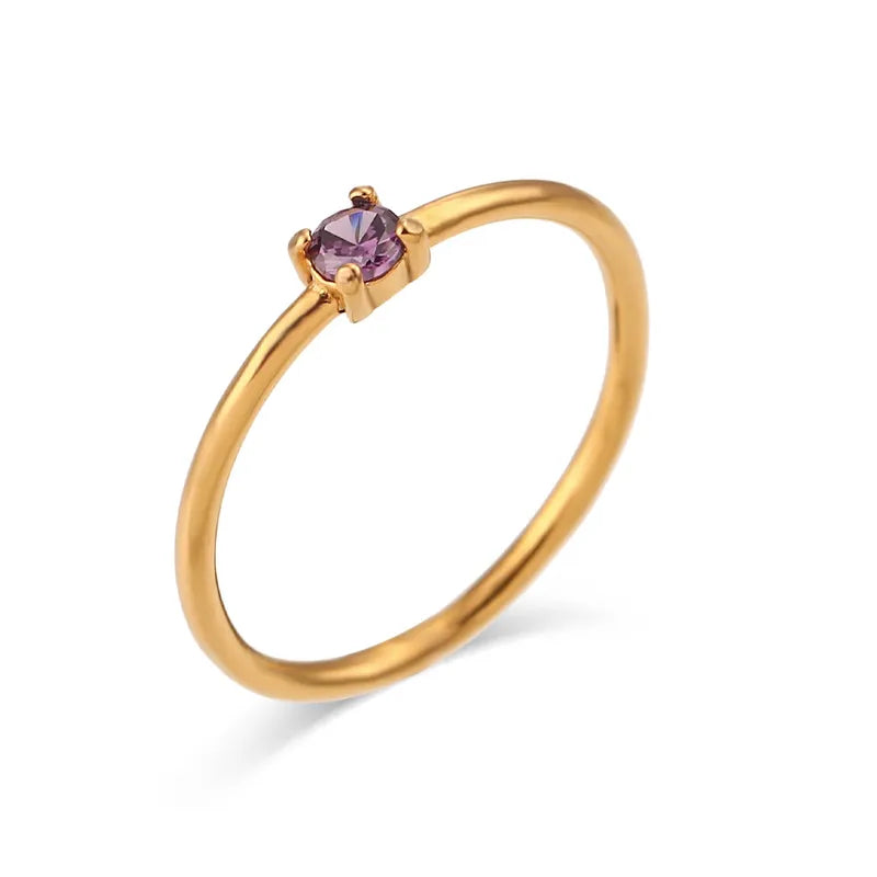 Fashion Round Stainless Steel Gemstones Birthstone Ring