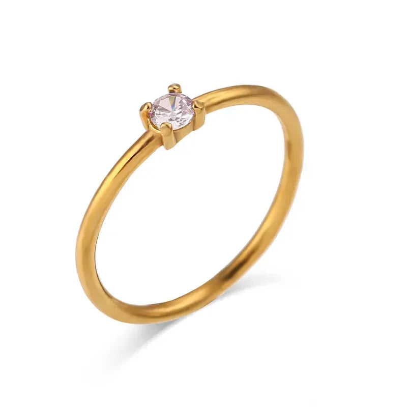 Fashion Round Stainless Steel Gemstones Birthstone Ring