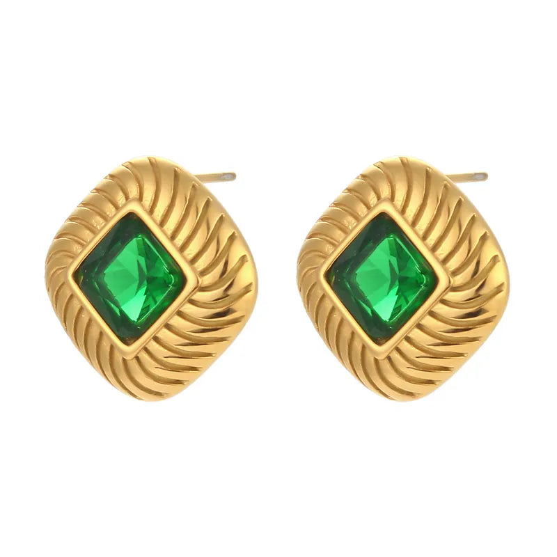 Fashion Square  Stainless Steel Zircon Ear Studs