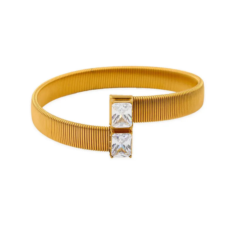 Fashion Square Stainless Steel Plating Inlay Zircon Bangle