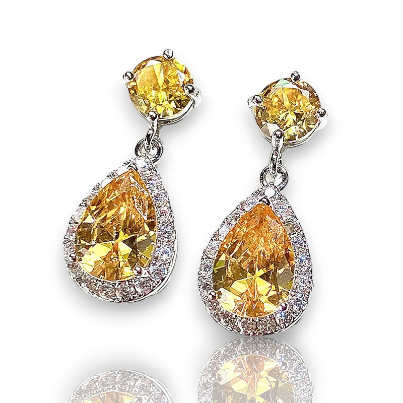 Fashion Water Drop Aaa Zircon Copper Inlaid Diamond Emeral Earrings