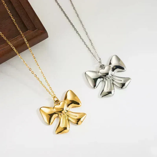 Cute Heart Bow Knot Stainless Steel Necklace