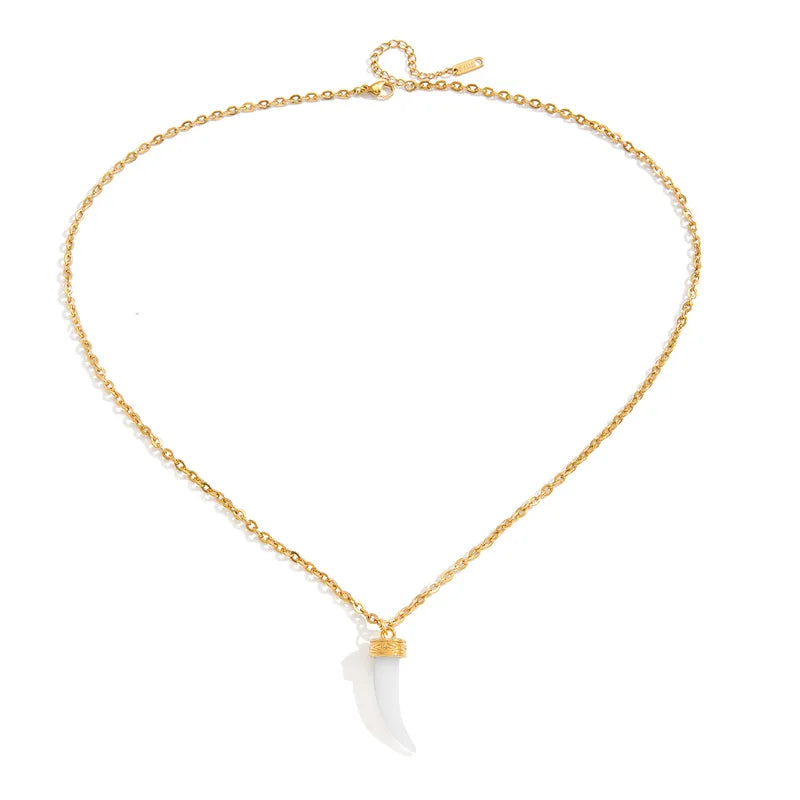 Horn Necklace ατσάλινο κολιέ με κέρατο από ρητίνη 18Κ PVD επιχρύσωση So Cute by Dimi