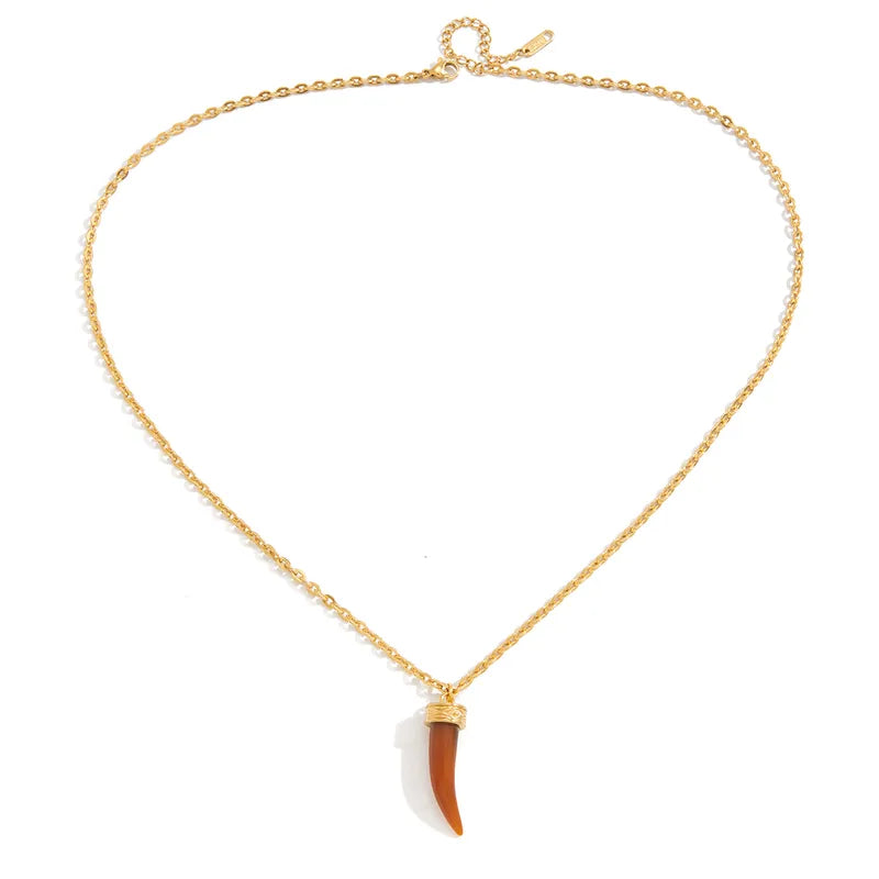 Horn Necklace ατσάλινο κολιέ με κέρατο από ρητίνη 18Κ PVD επιχρύσωση So Cute by Dimi