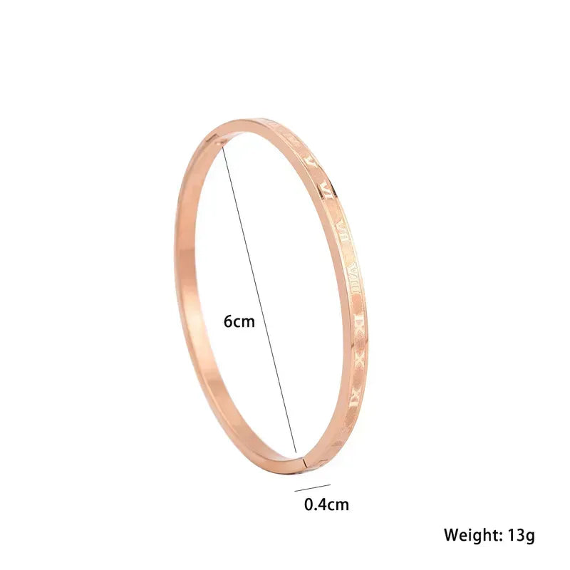 IG Style Elegant Roman Numeral Stainless Steel Polishing Plating Carving 18K Gold Plated Bangle