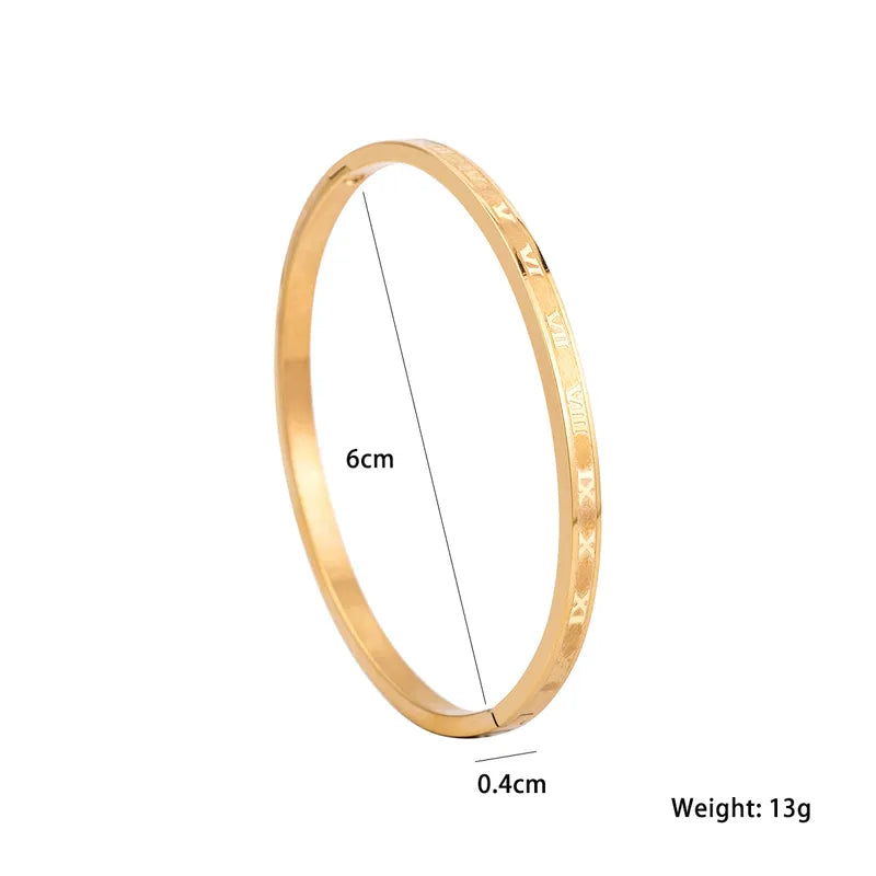 IG Style Elegant Roman Numeral Stainless Steel Polishing Plating Carving 18K Gold Plated Bangle